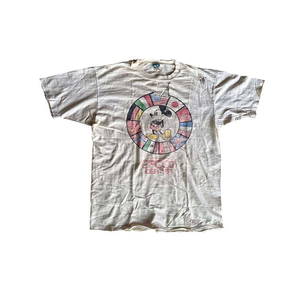Vintage Disney EPCOT Center Mickey Mouse USA Single Stitch Thrashed Tee L